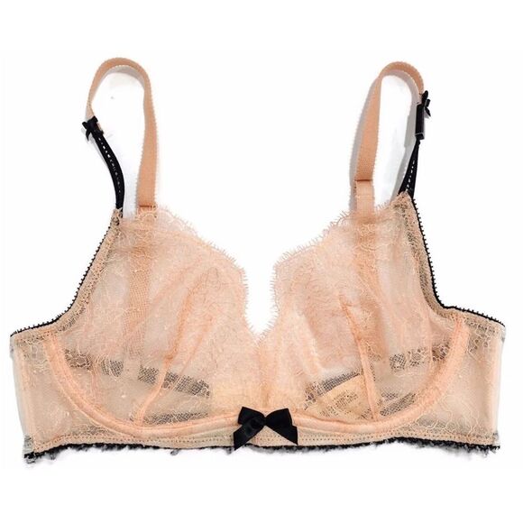 Victorias Secret womens Very Sexy Unlined Plunge Chantilly Lace Bra Beige 34DD - Picture 2 of 4